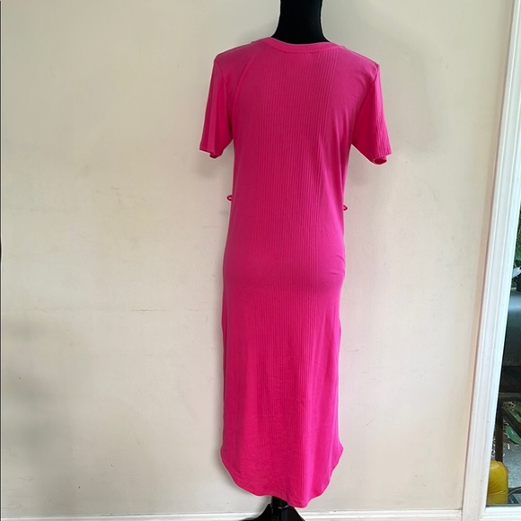 Anthropologie Pink Sheath Midi Dress Short Sleeve Crew Neck - Picture 4 of 4